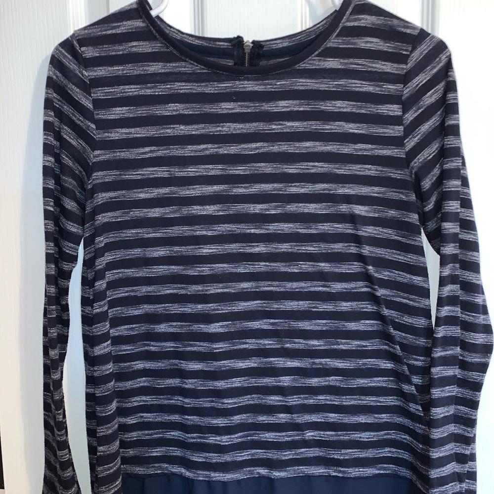 Balk and grey blouse